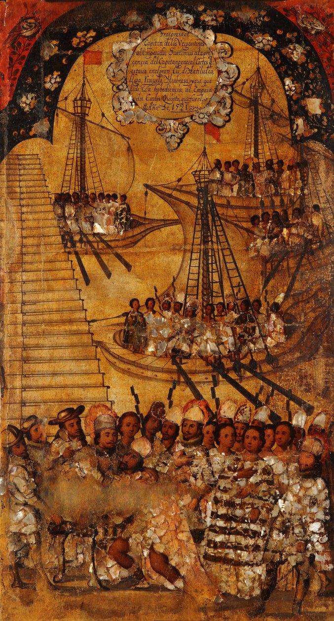 Podbój Meksyku, Panel XXIV, c.1696-1715 (malowanie na drewnie) autorstwa Miguel Gonzalez