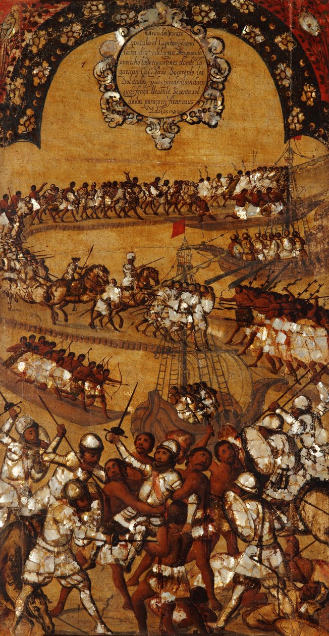 Podbój Meksyku, Panel XXI, c.1696-1715 (malowanie na drewnie) autorstwa Miguel Gonzalez