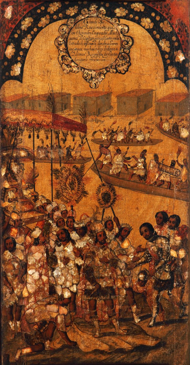 Podbój Meksyku, Panel X, ok. 1696-1715 (malowanie na drewnie) autorstwa Miguel Gonzalez