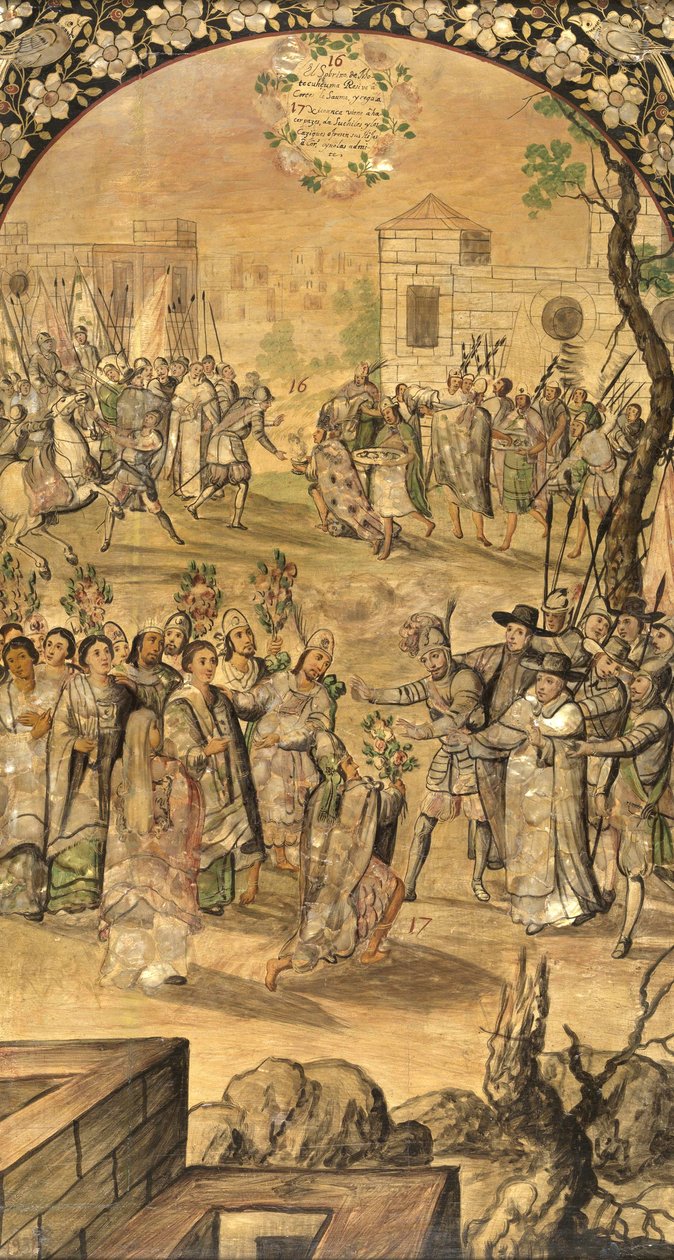Podbój Meksyku Hernana Cortesa par Gonzaleza, Miguela i Juana (czynny koniec XVII w.). Olej na drewnie, rozmiar : 97x53 autorstwa Miguel and Juan Gonzalez