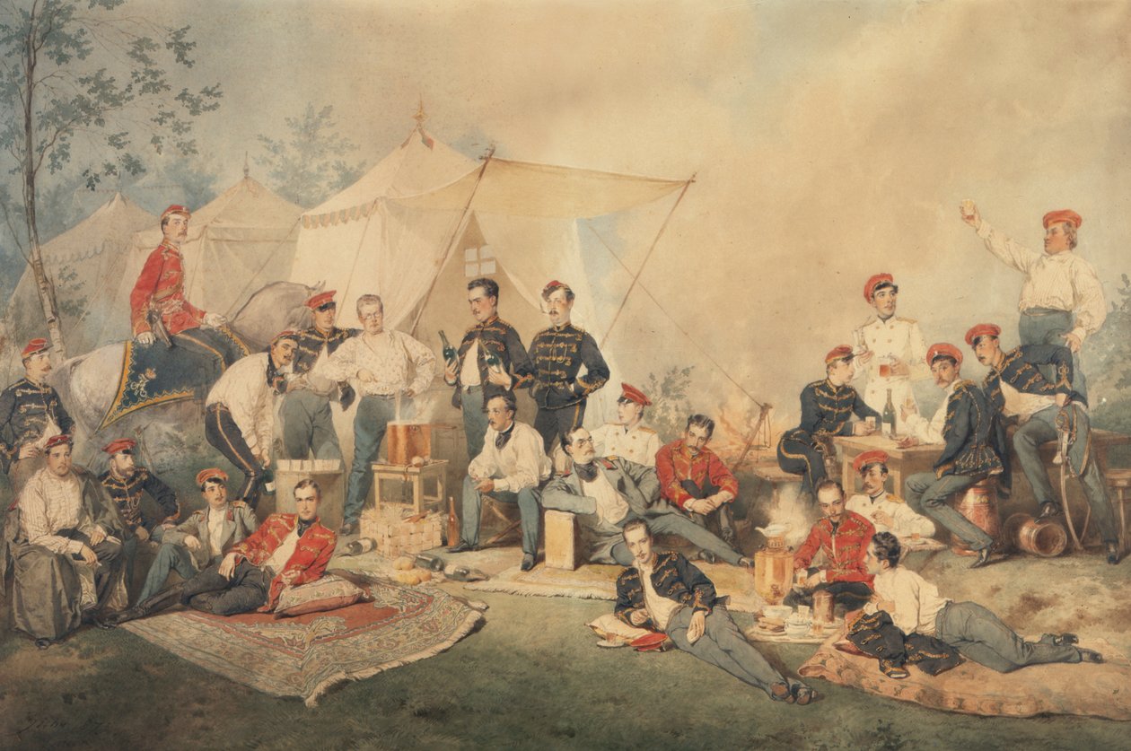 Huzarska karuzela, 1873 (wc na papierze) autorstwa Mihaly von Zichy
