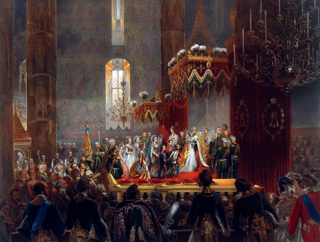 Hołd rodziny cesarskiej dla cara Aleksandra II, Moskwa, 1856. autorstwa Mihaly von Zichy