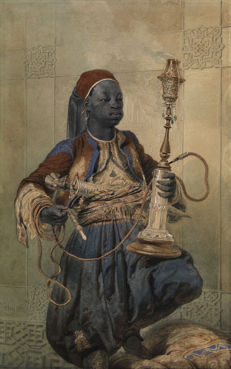 Nubijczyk z fajką wodną, 1862 autorstwa Mihaly von Zichy