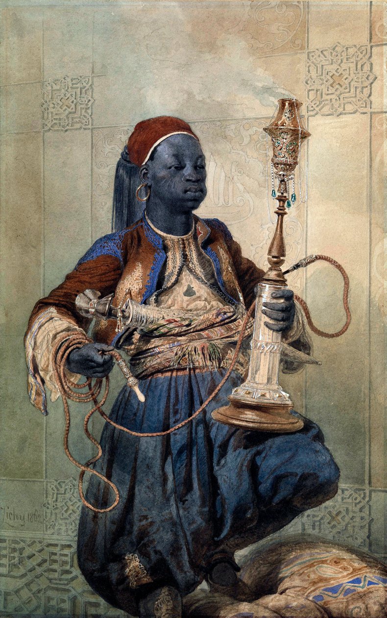 „Portret Nubijczyka z fajką wodną” (Nubijczyk z fajką wodną) Akwarela Mihaly Zichy (1827-1906) 1862 wym. 49,5x31 cm Kolekcja prywatna autorstwa Mihaly von Zichy