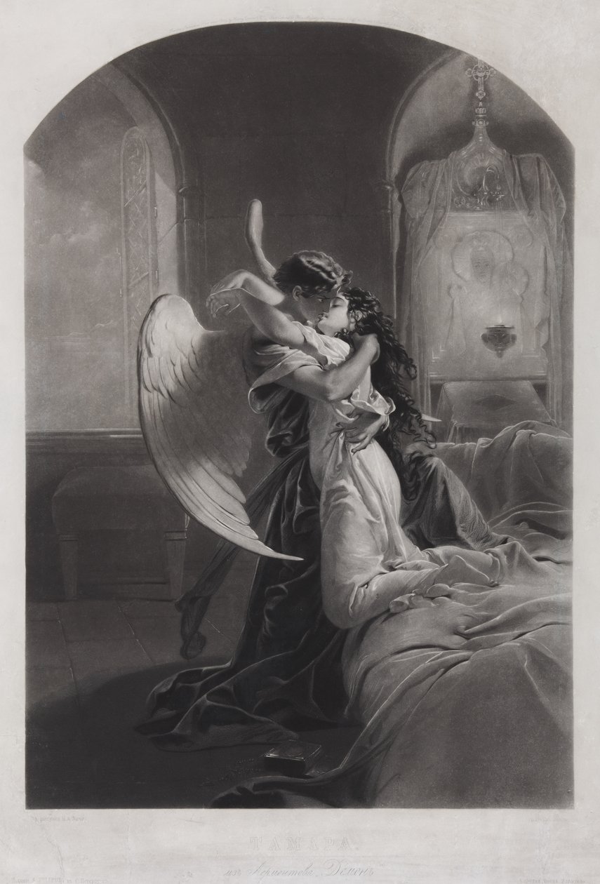 Tamara i Demon. Ilustracja do wiersza „Demon” Michaiła Lermontowa, ok. 1930 r. 1880 autorstwa Mihaly von Zichy