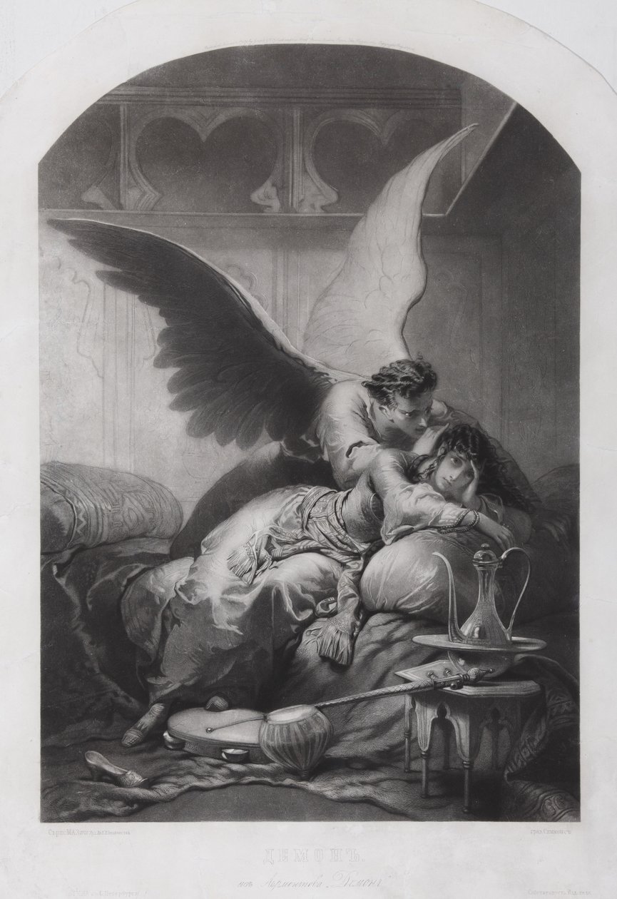 Tamara i Demon. Ilustracja do wiersza „Demon” Michaiła Lermontowa, ok. 1930 r. 1880 autorstwa Mihaly von Zichy