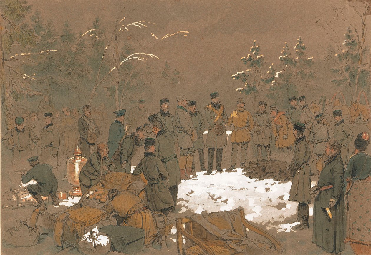 Polowanie na niedźwiedzie cara Aleksandra II, 1872. autorstwa Mihaly von Zichy
