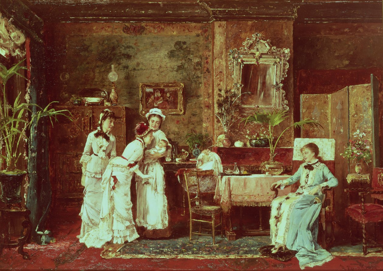 Wizyta u nowej matki, 1879 autorstwa Mihály Munkácsy