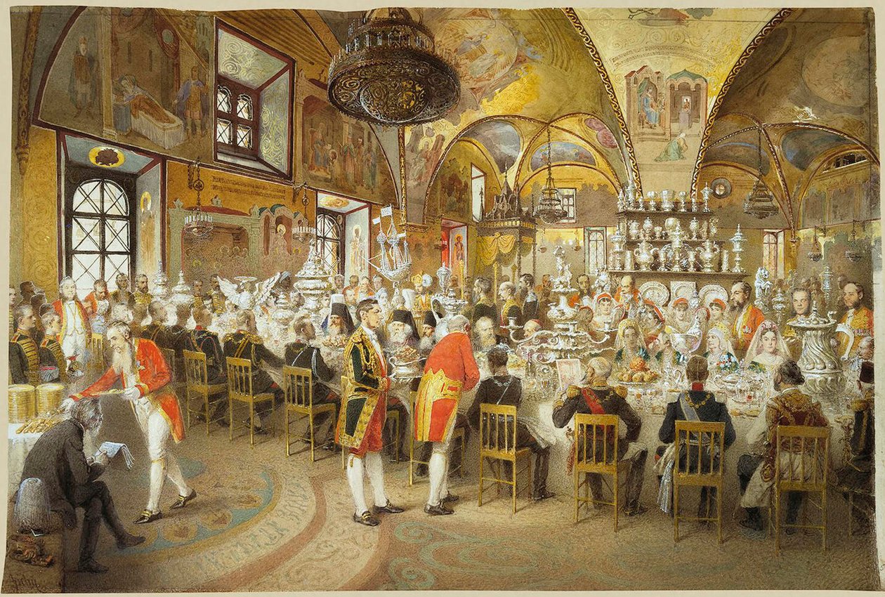 Uroczysta kolacja w Pałacu Fasety na Kremlu Moskiewskim, 1883-1895. autorstwa Mihály Zichy