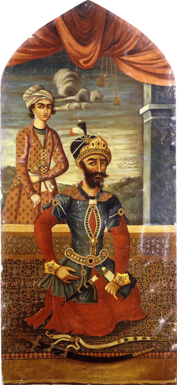 Portret Czyngis-chana z obecną młodzieżą, ok. 1803-4 autorstwa Mihr Ali
