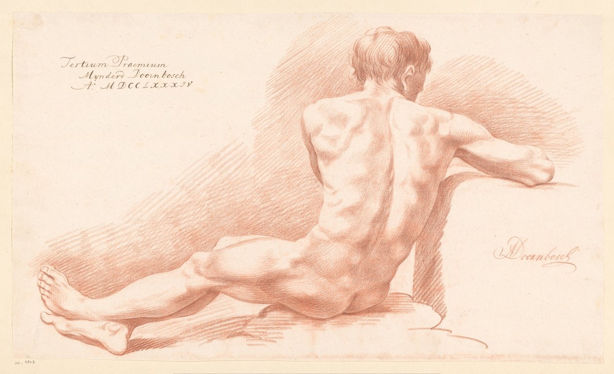 Akt męski w pozycji siedzącej, widziany z tyłu (3 nagroda 1784) autorstwa Mijnderd Doornbosch