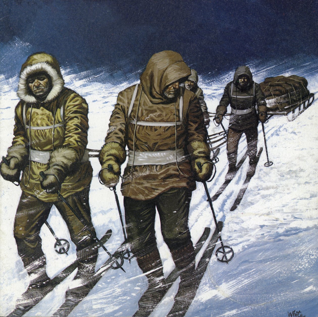 Treck to the Pole (kolorowa litografia) autorstwa Mike (20th century) White