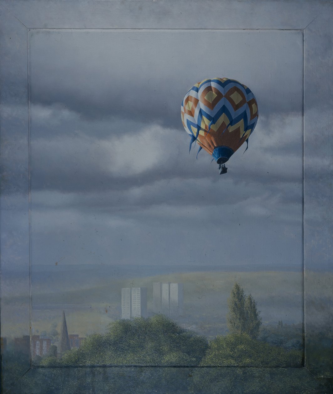 Balon nad Sheffield (olej na płótnie) autorstwa Mike Briscoe