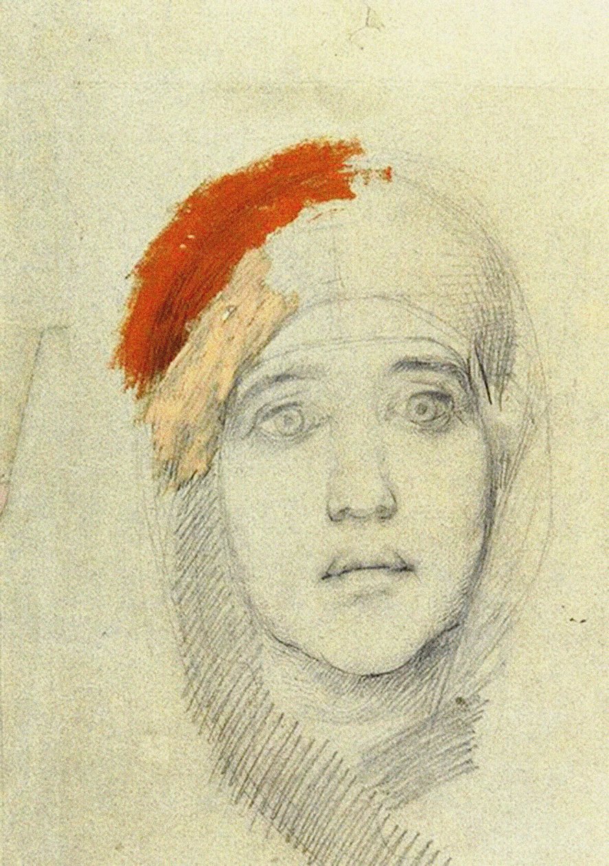 Studium dla Dziewicy, 1884 (ołówek i gwasz na papierze) autorstwa Mikhail Aleksandrovich Vrubel
