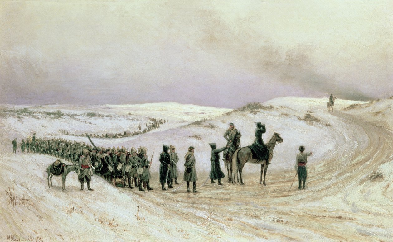 Bułgaria, scena z wojny rosyjsko-tureckiej 1877-78, 1879 autorstwa Mikhail Georgievich Malyshev