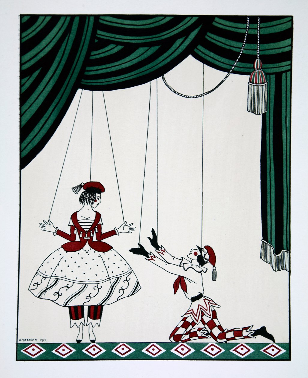 Pietruszka, z serii Projekty o tańcach Wacława Niżyńskiego 1889-1950. Georges Barbier 1882-1932, grafika Pochoir autorstwa Mikhail Shibanov