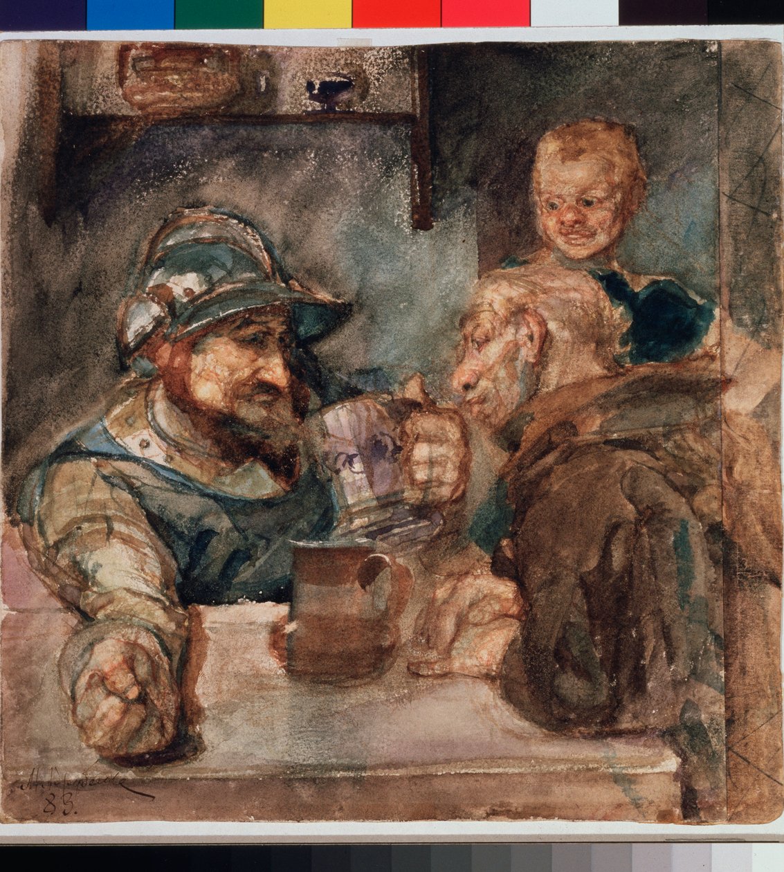 Nad kuflem piwa (Nad kuflem piwa) - Grafika Michaiła Aleksandrowicza Vrubela (Vrubel) (1856-1910), olej na płótnie autorstwa Mikhail Aleksandrovich Vrubel