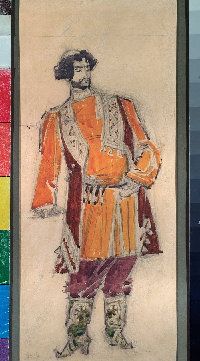 Męski kostium przygotowawczy do opery „Narzeczona cara” Mikołaja (Nikolai) Rimskiego Korsakowa (Rimsky-Korsakov) (1844-1908) (Projekt kostiumu do opery Oblubienica cara autorstwa N Rimskiego Korsakowa (Rimsky) ) -Korsakov) - Dzieło Michaiła Aleksandra autorstwa Mikhail Aleksandrovich Vrubel