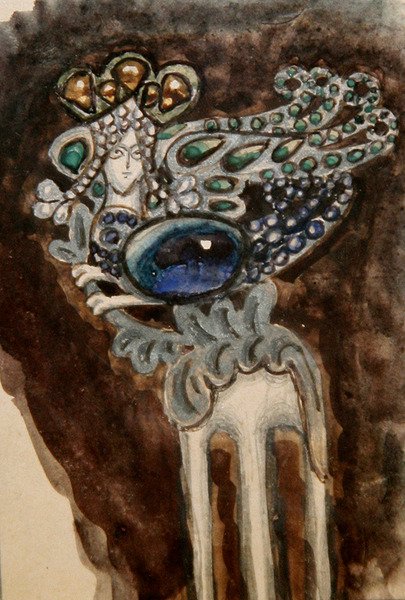 Projekt grzebienia ozdobnego dla księżnej Marii Tenishevy, ok. 1900-10 (akwarela na papierze) autorstwa Mikhail Aleksandrovich Vrubel