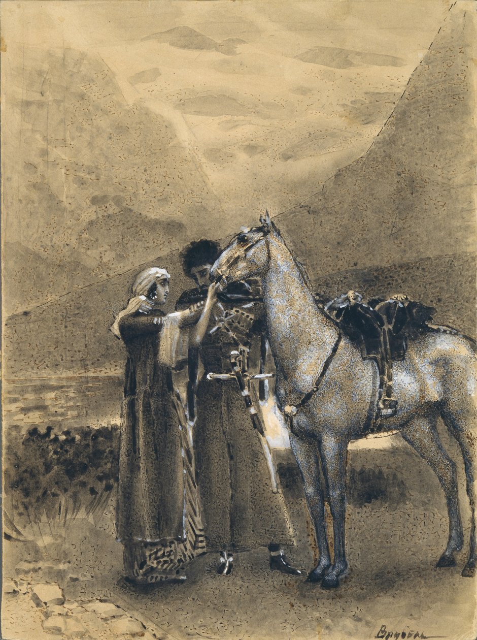 Pożegnanie Zary z Ismailem. Ilustracja do wiersza Ismail Bey Michaiła Lermontowa, 1890-1891 autorstwa Mikhail Aleksandrovich Vrubel