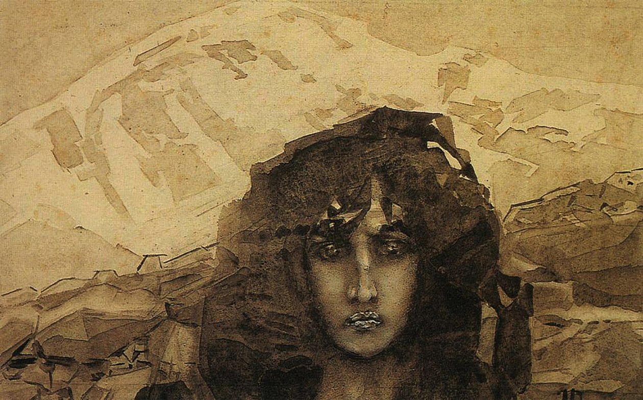 Głowa demona, 1890 (wc na tekturze) autorstwa Mikhail Aleksandrovich Vrubel