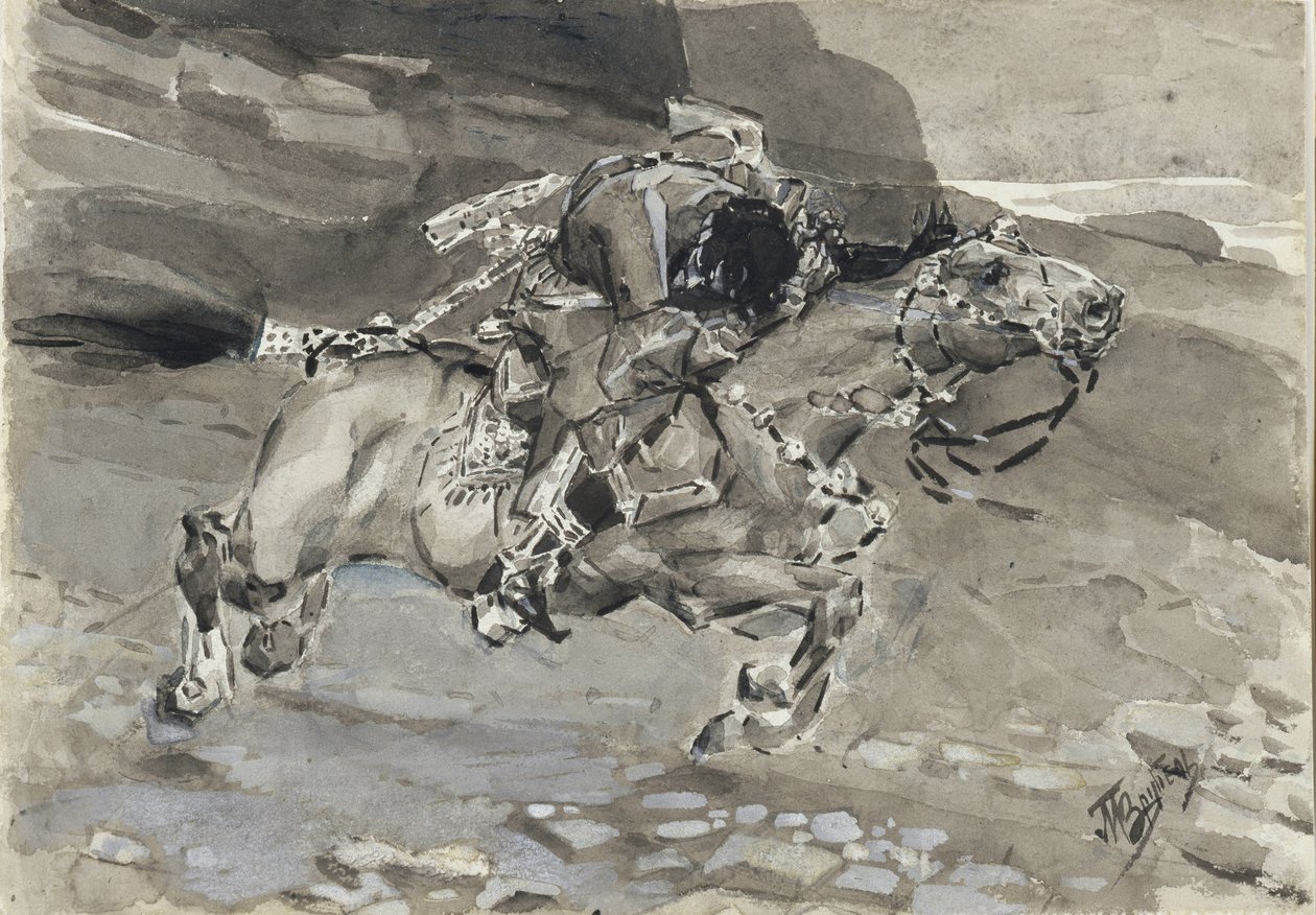 Jeździec. Ilustracja do wiersza „Demon” Michaiła Lermontowa, 1890-1891 autorstwa Mikhail Aleksandrovich Vrubel
