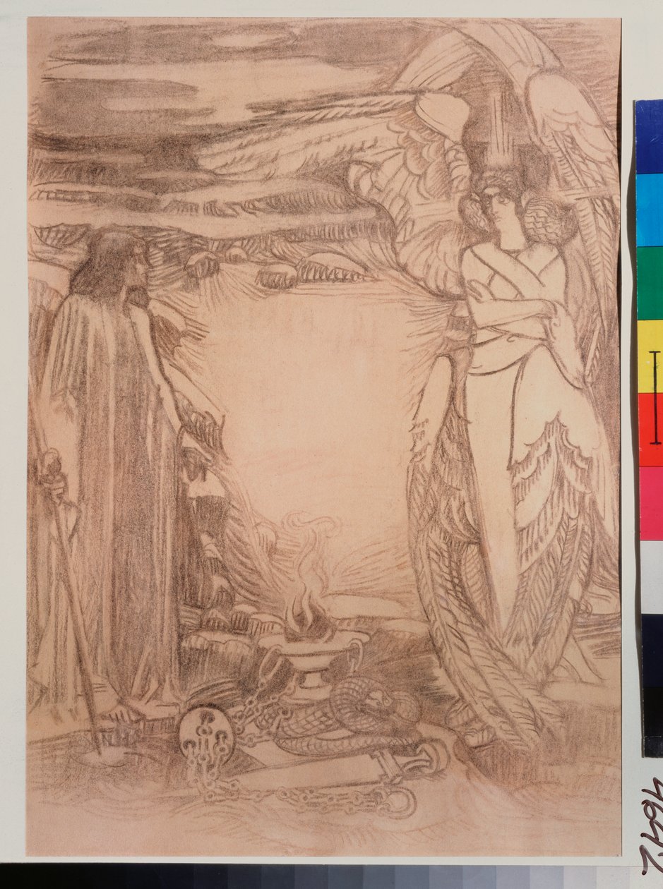 Illustration pour le poeme Prophete de Alexandre Pouchkine (1799-1837) (ilustracja do wiersza Prorok Puszkina) - Rysunek Michaiła Aleksandrowicza Wrubla (Vrubel) (1856-1910), sangwina na papierze autorstwa Mikhail Aleksandrovich Vrubel