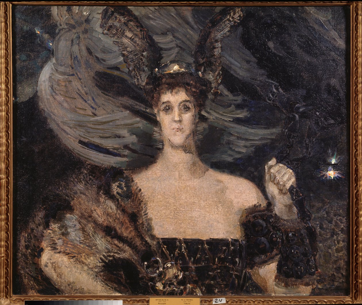 Walkiria, portret artysty i patronki hrabiny Marii Tenishevy (Walkiria, portret artysty i patronki hrabiny Marii Tenisheva) - Obraz Michaiła Aleksandrowicza Vrubela (Vrubel) (1856-1910), olej na płótnie autorstwa Mikhail Aleksandrovich Vrubel