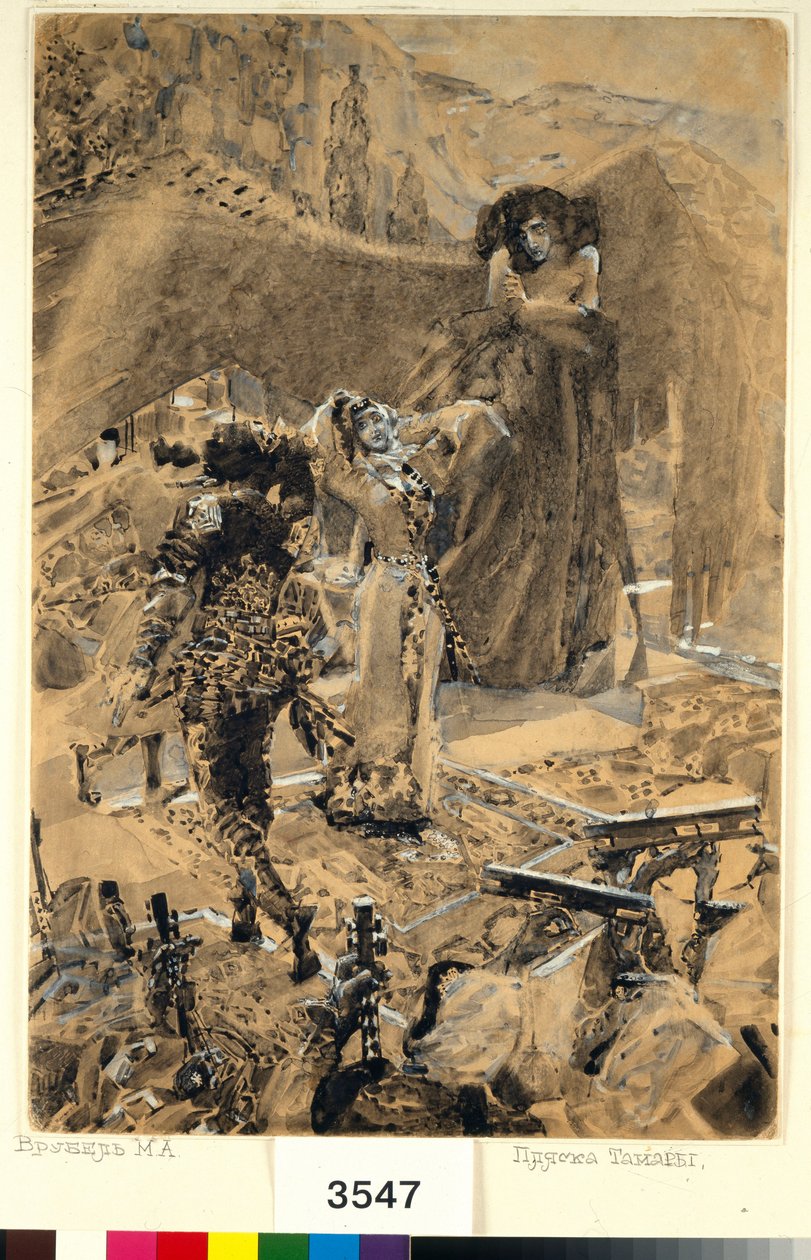 Taniec Tamary - Ilustracja z wiersza „Demon” Michaiła Lermontowa (1814-1841) - Grafika Michaiła Aleksandrowicza Vrubela (Vrubel) (1856-1910) autorstwa Mikhail Aleksandrovich Vrubel