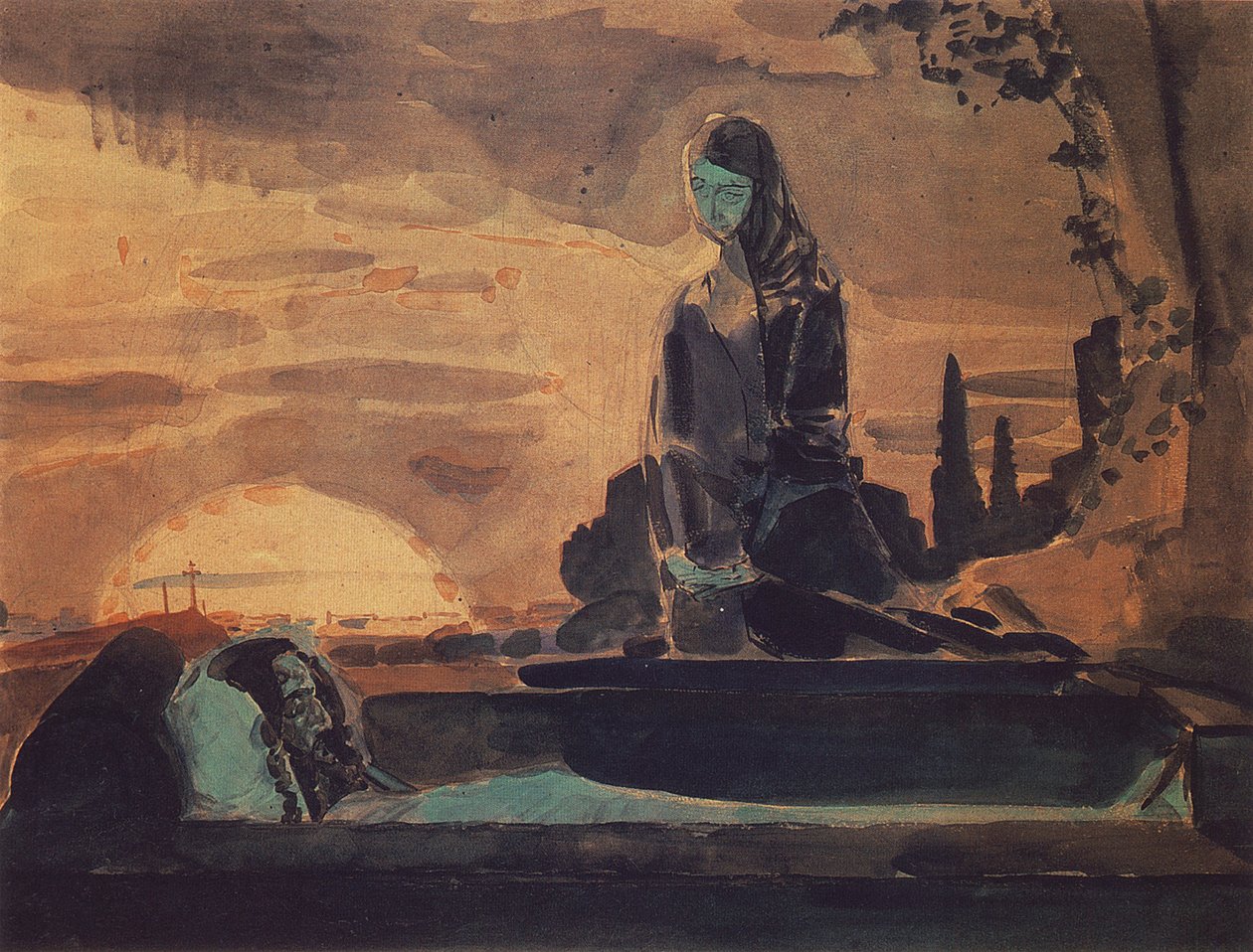 Lamentacja I, 1887 (ołówek, wc i bielenie na papierze) autorstwa Mikhail Aleksandrovich Vrubel