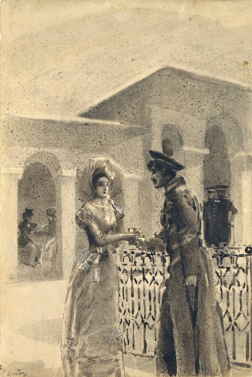 Księżniczka Maria i Grushnicki. Ilustracja do powieści „Bohater naszych czasów” Michaiła Lermontowa, 1891 autorstwa Mikhail Aleksandrovich Vrubel