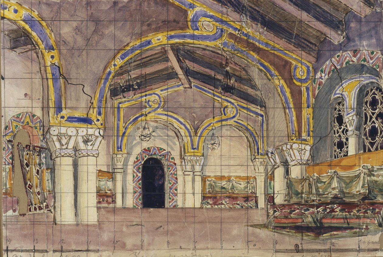 Scenografia do opery Carska panna młoda N. Rimskiego-Korsakowa, 1899 autorstwa Mikhail Aleksandrovich Vrubel