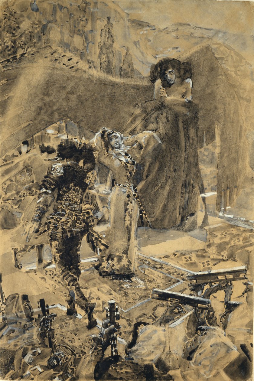 Taniec Tamary. Ilustracja do wiersza „Demon” Michaiła Lermontowa, 1890-1891 autorstwa Mikhail Aleksandrovich Vrubel