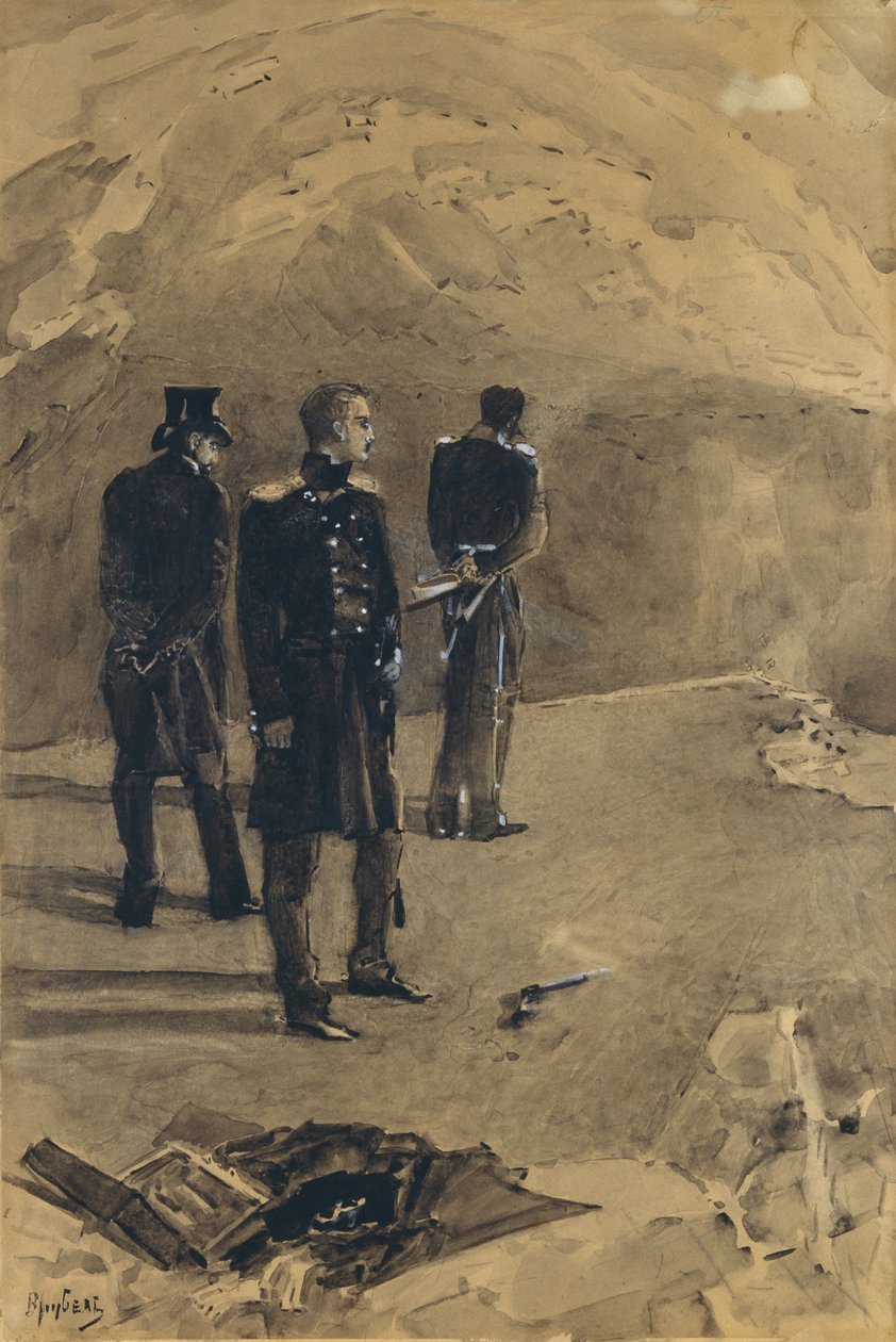 Pojedynek Pieczorina i Grusznickiego. Ilustracja do powieści „Bohater naszych czasów” Michaiła Lermontowa, 1891 autorstwa Mikhail Aleksandrovich Vrubel