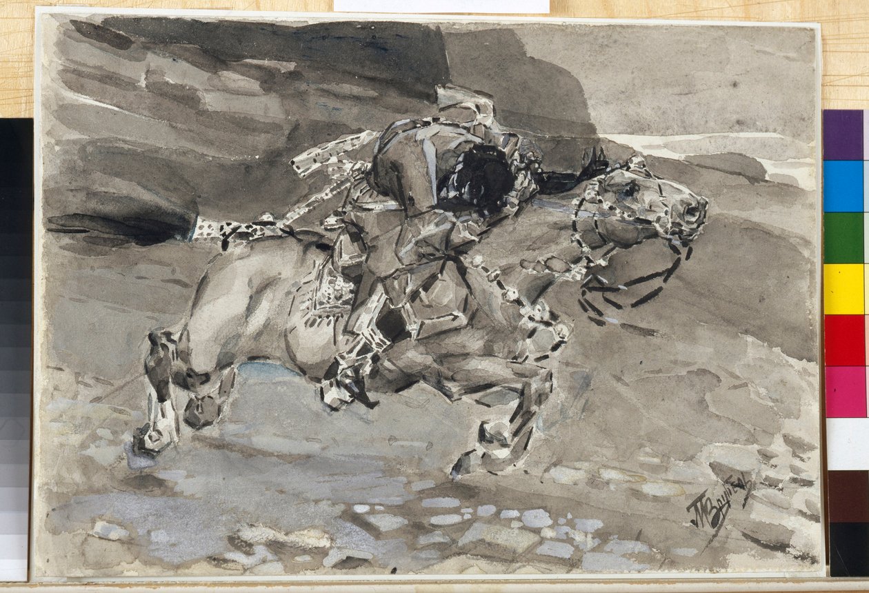 Jeździec - Ilustracja z wiersza „Demon” Michaiła Lermontowa (1814-1841) - Grafika Michaiła Aleksandrowicza Vrubela (Vrubel) (1856-1910) autorstwa Mikhail Aleksandrovich Vrubel
