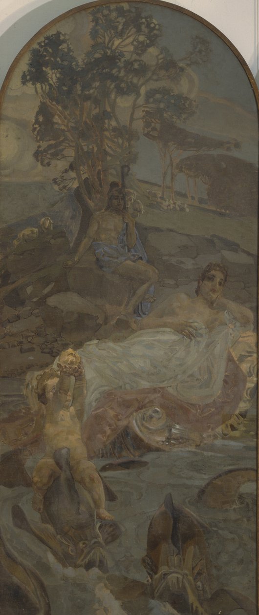 Wenus, Amor i Paryż, środkowy panel tryptyku Sąd Paryski autorstwa Mikhail Aleksandrovich Vrubel