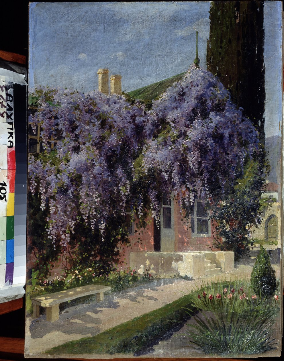 Dom opleciony glicynią. Obraz Michaiła Aleksandrowicza Alisowa (1859-1933). Olej na płótnie, 62,3 x 44,4 cm. Szkoła rosyjska na początku XX wieku. Muzeum Architektury i Sztuki, Ałupka, Ukraina. © FineArtImage/Leemage autorstwa Mikhail Alexandrovich Alisov