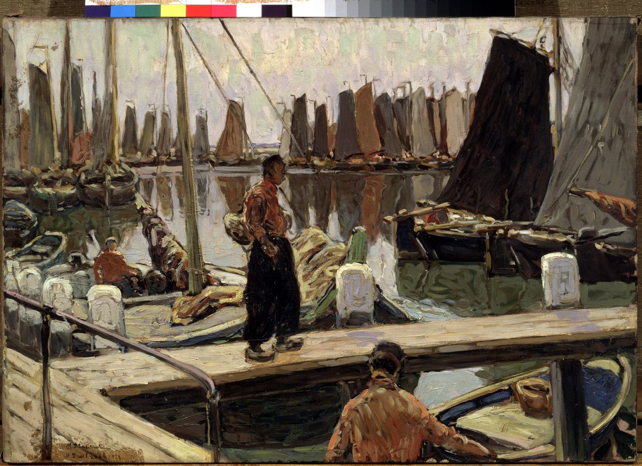 Żaglówki, spokój (Żaglówki, spokój). Obraz Michaiła Aleksandrowicza Demianowa (1873-1913). olej na płótnie autorstwa Mikhail Alexandrovich Demianov
