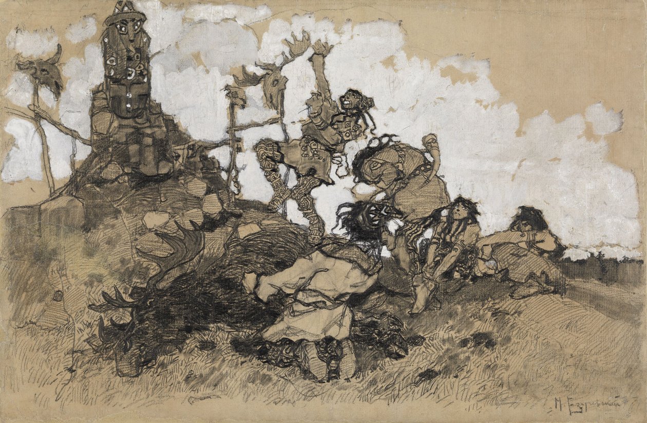 Oddawanie czci bożkom autorstwa Mikhail Dmitrievich Ezuchevsky