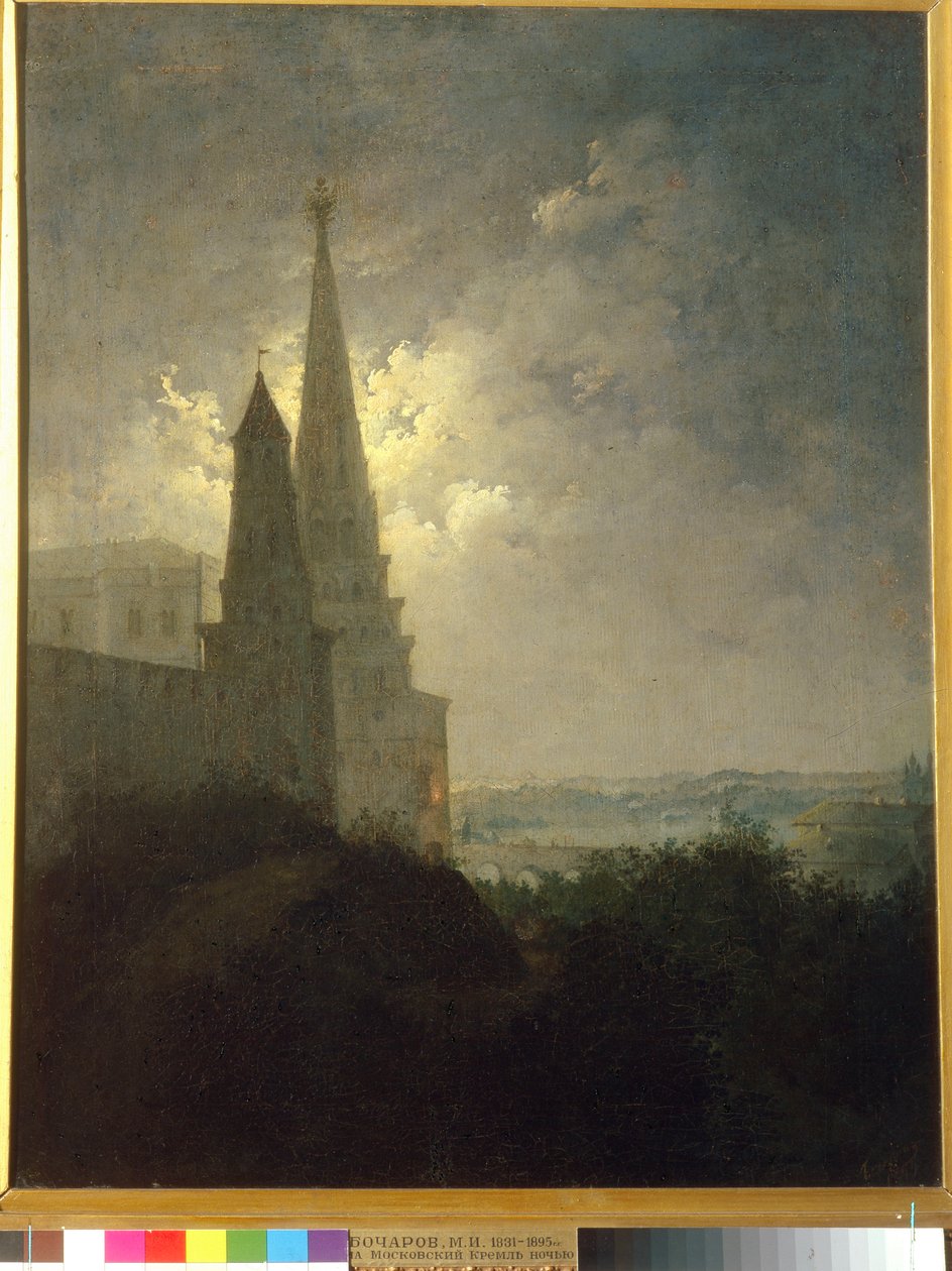 Widok Kremla Moskiewskiego i Zamoskworieczje nocą – Bocharow, Michaił Iljicz (1831-1895). olej na płótnie autorstwa Mikhail Ilyich Bocharov