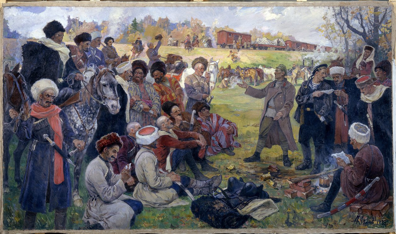 Bolszewiccy agitatorzy w Dzikim Oddziale generała Korniłowa pod Gatczynem w sierpniu 1917 r. autorstwa Mikhail Ivanovich Avilov