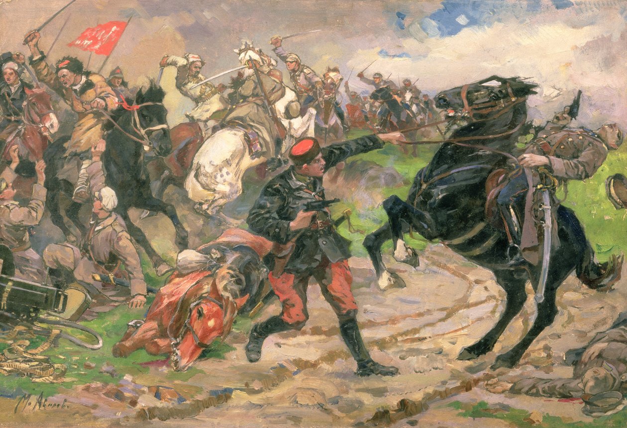 Czerwony Dundich w walce autorstwa Mikhail Ivanovich Avilov