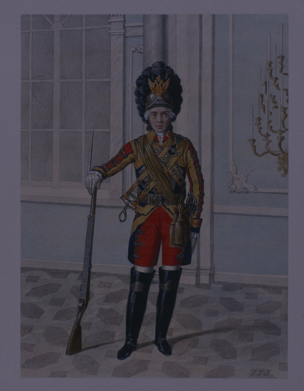 Oficer Pułku Kawalerii Strażników Życia w latach 1764-1796, początek lat 40. XIX wieku autorstwa Mikhail Ivanovich Terebenev