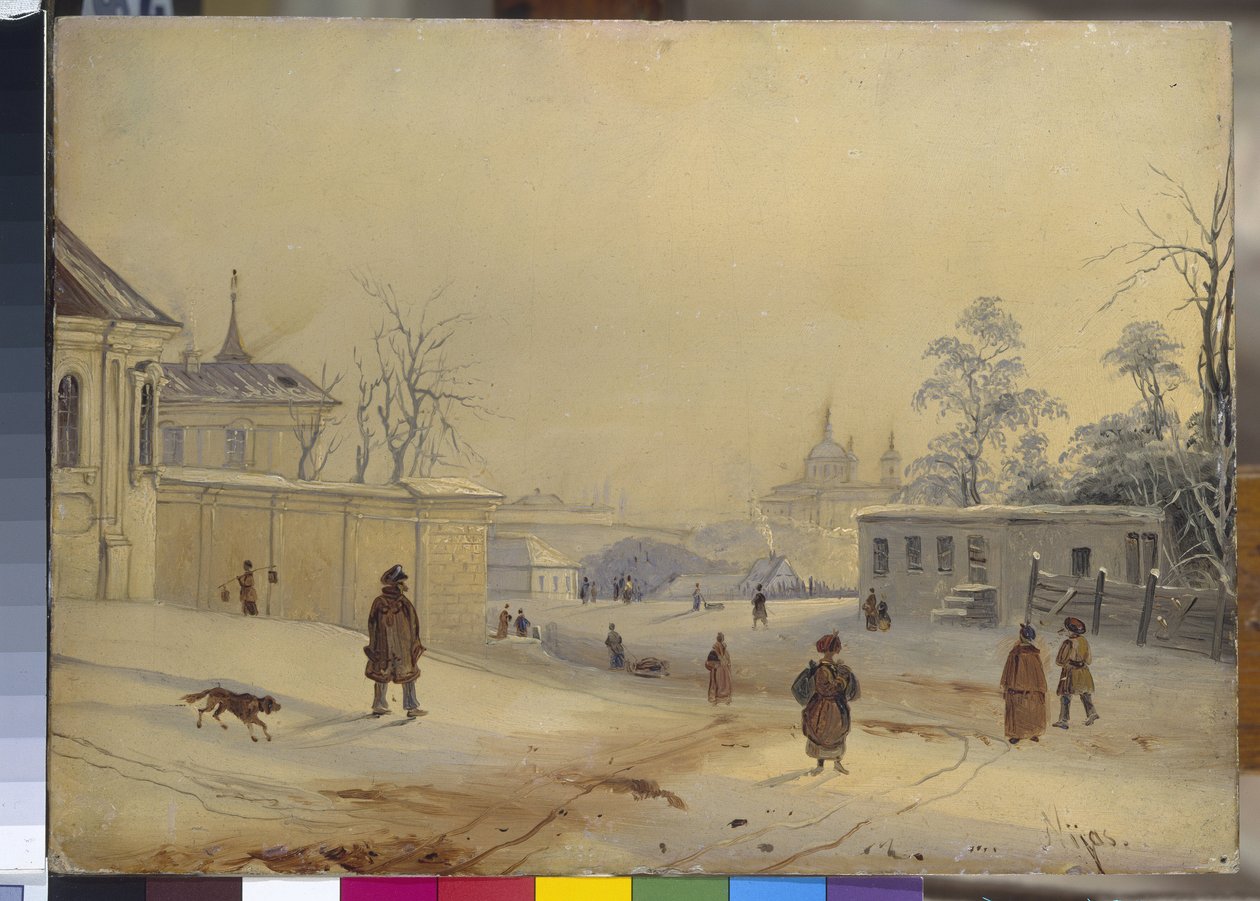 Wzgórze Władimira w kijowie (Wzgórze Władimira (Władimirskaja Gorka) w kijowie). Krajobraz pod śniegiem. Praca Michaiła Makarowicza Sazhina (1818-1887), olej na tekturze. XIX-wieczna sztuka rosyjska. Państwowe Muzeum Rosyjskie, Sankt Petersburg autorstwa Mikhail Makarovich Sazhin