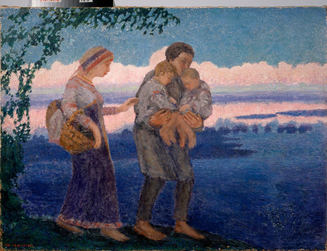 Wieczorny powrót do domu - obraz Michaiła Nikołajewicza Jakowlewa (1880-1942), olej na płótnie autorstwa Mikhail Nikolayevich Yakovlev