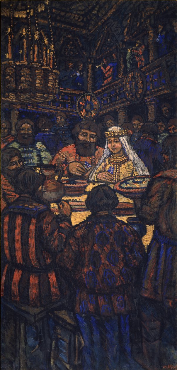 Tryptyk „Wesele wielkiego księcia Włodzimierza I. Światosławicza”, panel centralny, lata 20. XX w autorstwa Mikhail Nikolayevich Yakovlev