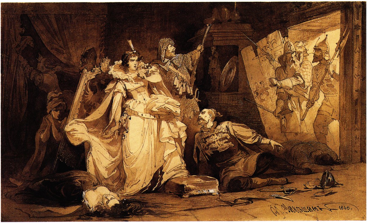 Aresztowanie Mariny Mniszch, 1860 autorstwa Mikhail Osipovitsch Mikeshin