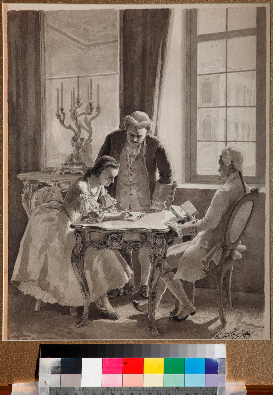 „"Lekcja języka rosyjskiego cesarzowej Katarzyny II (1729-1796)" (Lekcja języka rosyjskiego cesarzowej Katarzyny II) Rysunek piórem i tuszem Michaiła Klodta (1835-1914) autorstwa Mikhail Petrovich Klodt