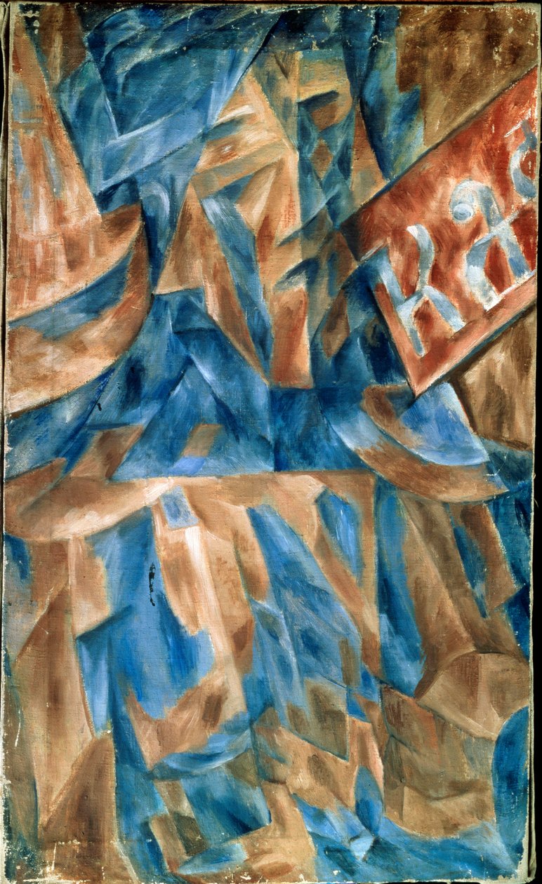 Femme dans un cafe (Dama w kawiarni) - Kompozycja kubistyczna, z fragmentem frontu kawiarni (napis KA) - Obraz Michaiła Wasiljewicza Le Dantyu (1891-1917), olej na płótnie, ok. 1910 - sztuka rosyjska, przed XX-wieczną strażą, sztuka abstrakcyjna - Stat autorstwa Mikhail Vasilevich Le Dantu