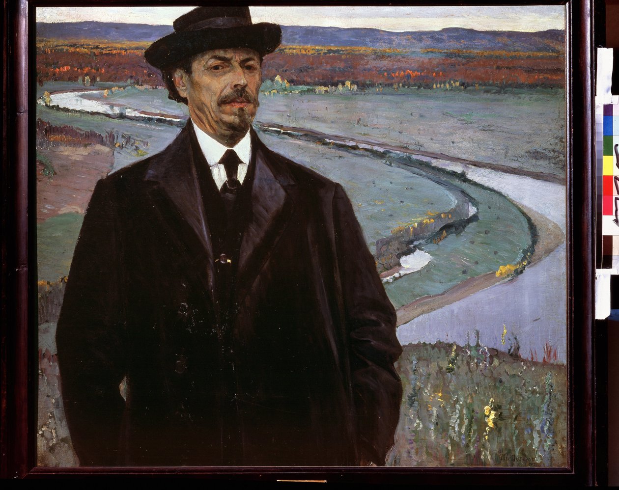Autoportret. Malarstwo Michaiła Wasiljewicza (Wasiljewicza) Niestierowa (1862-1942), olej na drewnie autorstwa Mikhail Vasilievich Nesterov